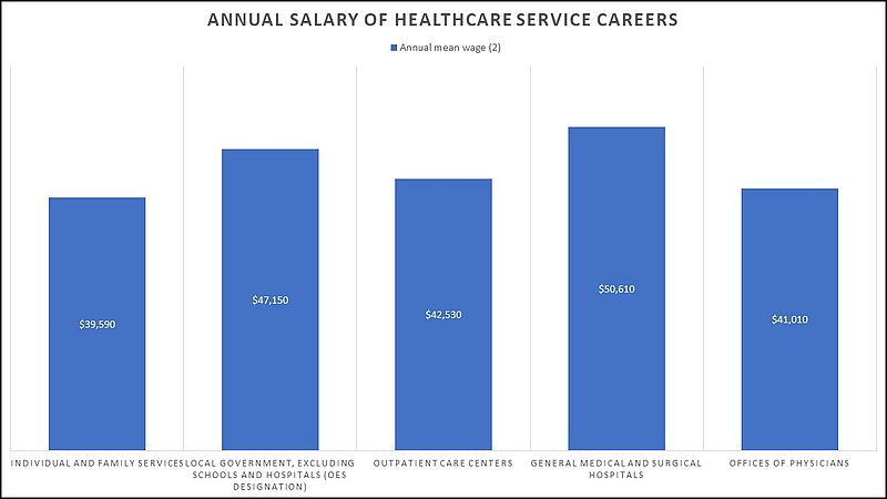 graph showing 2020 annual salary for healthcare service positions